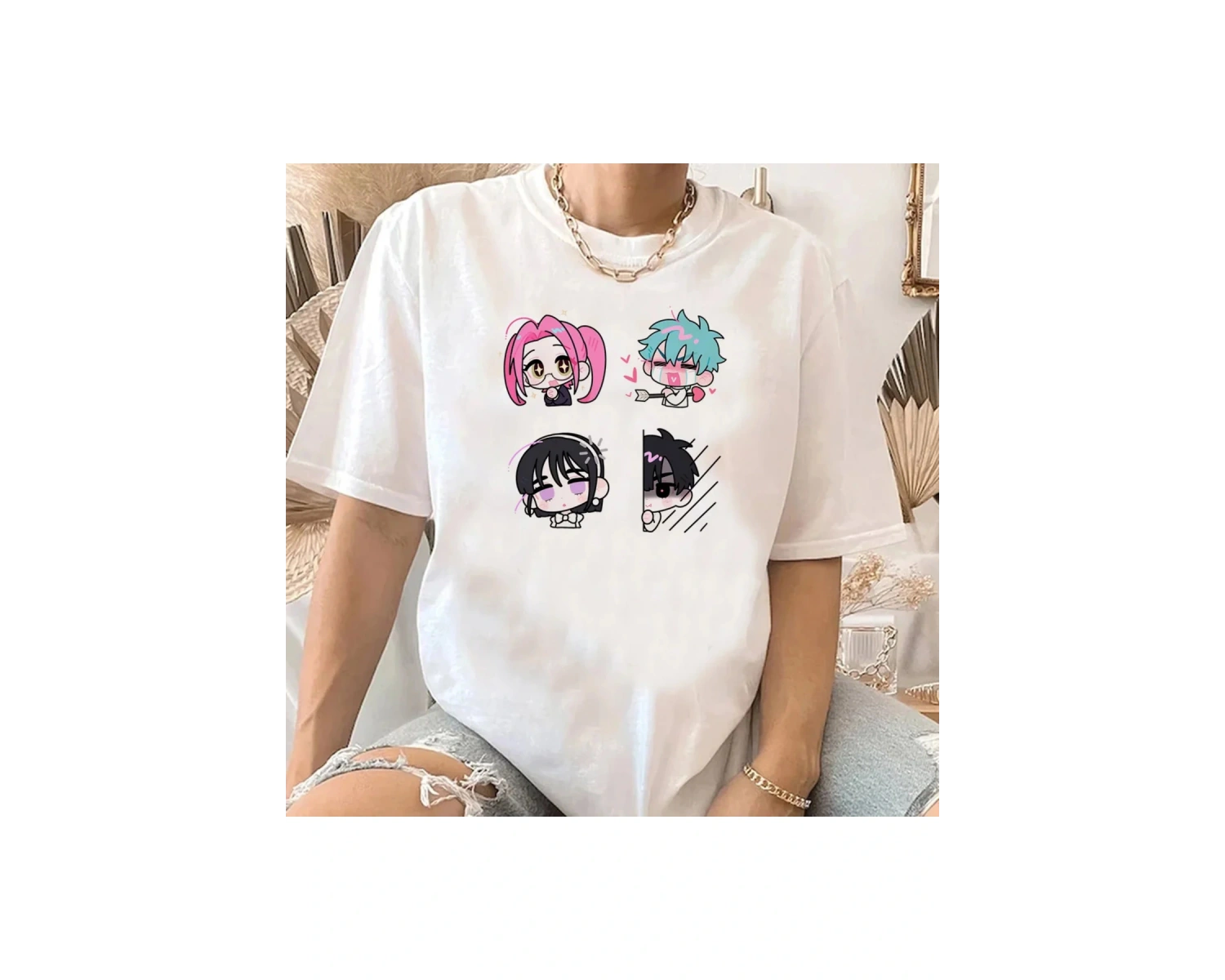 Beyaz Uzaylı Sahne Kawaii Karikatür Streetwear Y2k Harajuku Anime Japon Manga T