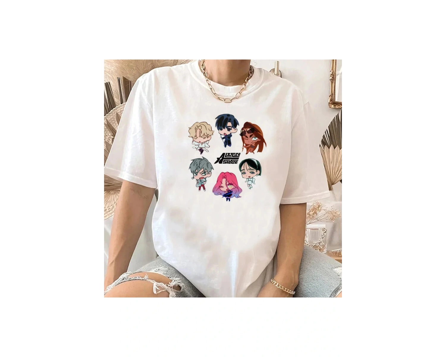 Beyaz Uzaylı Sahne Kawaii Karikatür Streetwear Y2k Harajuku Anime Japon Manga T