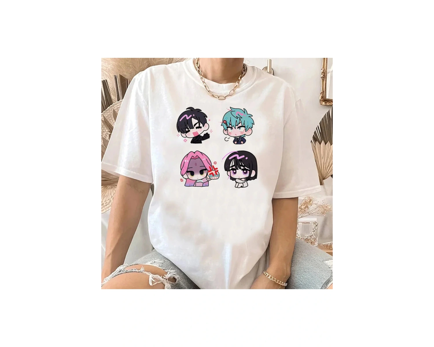 Beyaz Uzaylı Sahne Kawaii Karikatür Streetwear Y2k Harajuku Anime Japon Manga T