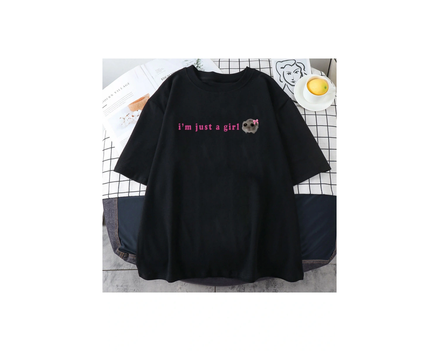 Beyaz Üzgün Hamster Tshirt ben sadece bir baskıawaii karikatür grafik baskı tiş