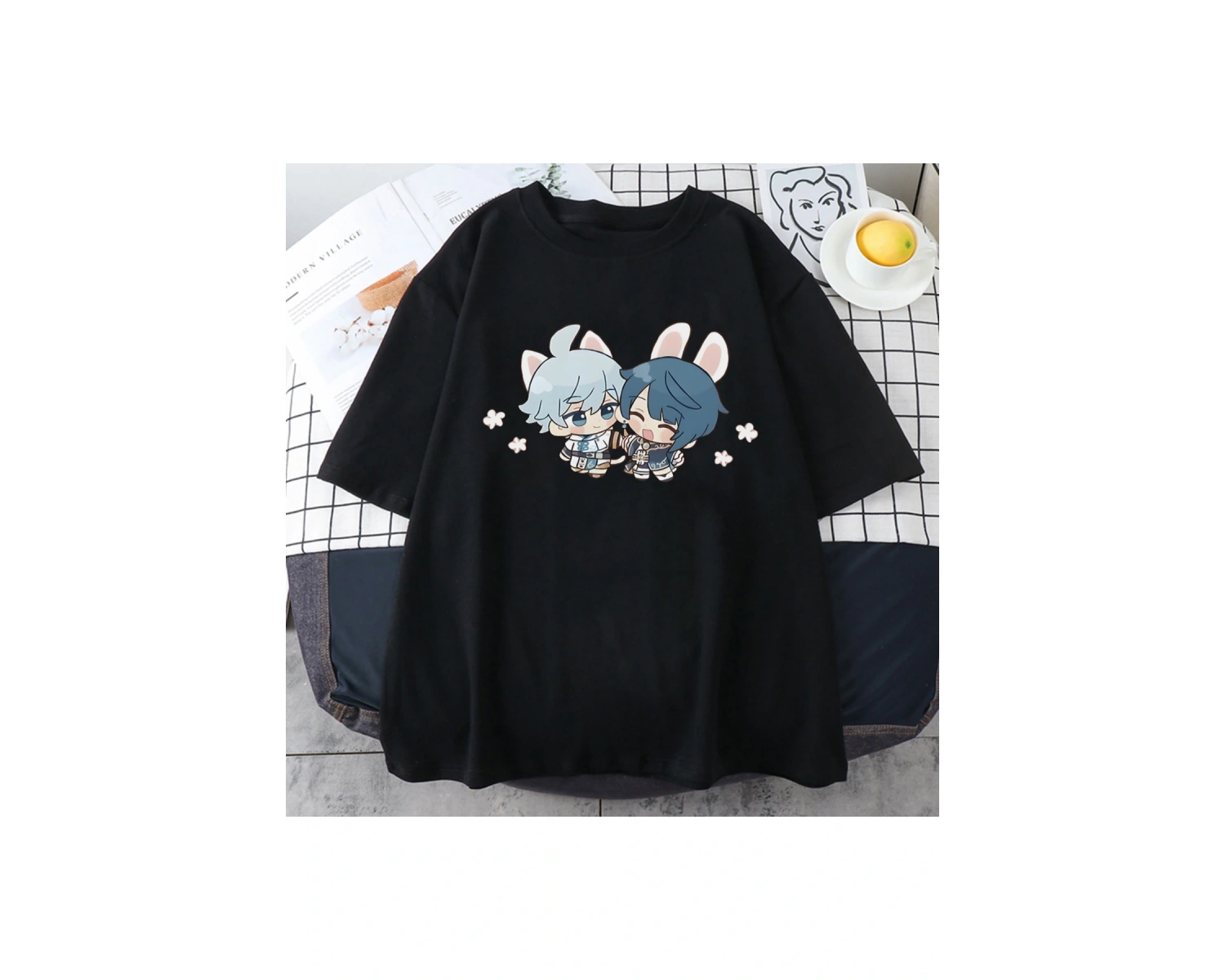 Beyaz Xingqiu ve Chongyun Bunny sevimli Genshin darbe Kawaii