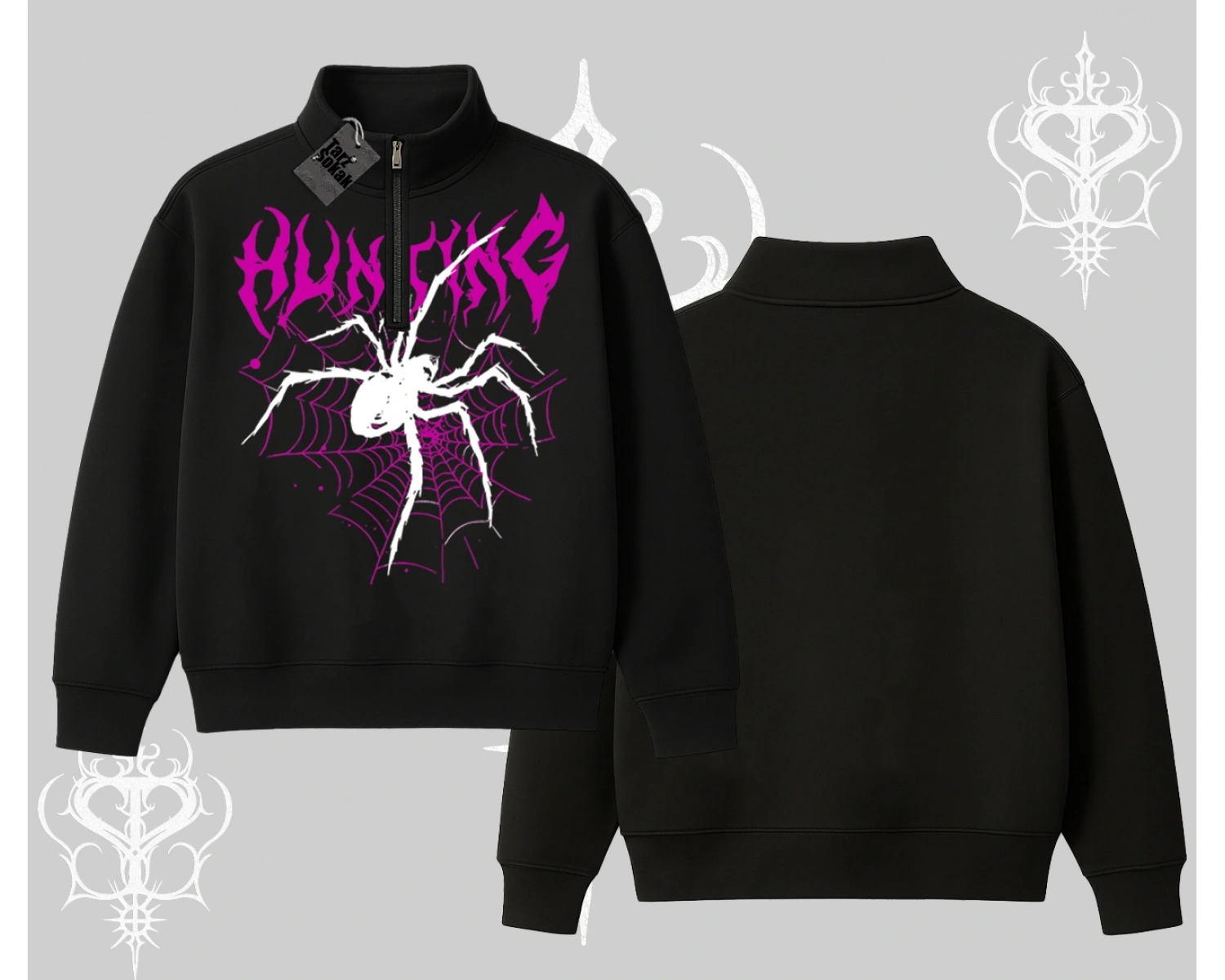 Beyaz Yarım Fermuarlı Sweatshirt Autumn Spider