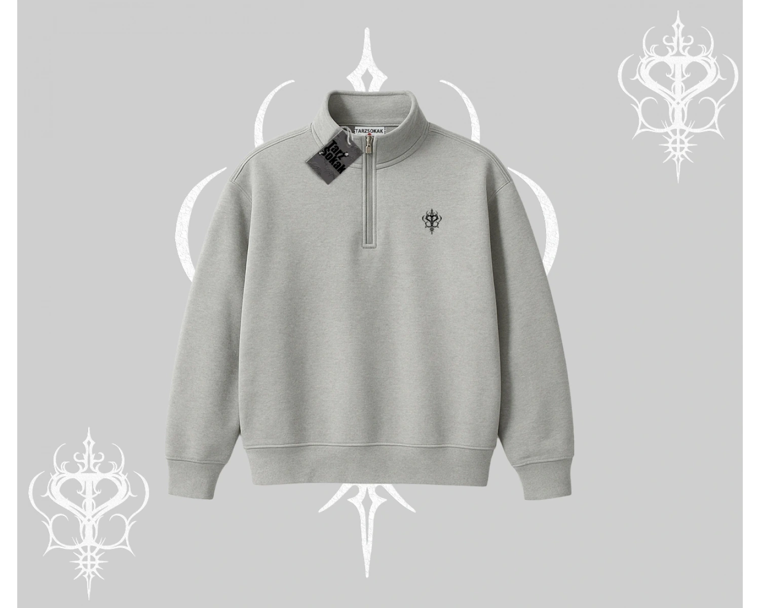 Beyaz Yarım Fermuarlı Sweatshirt Özel logolu