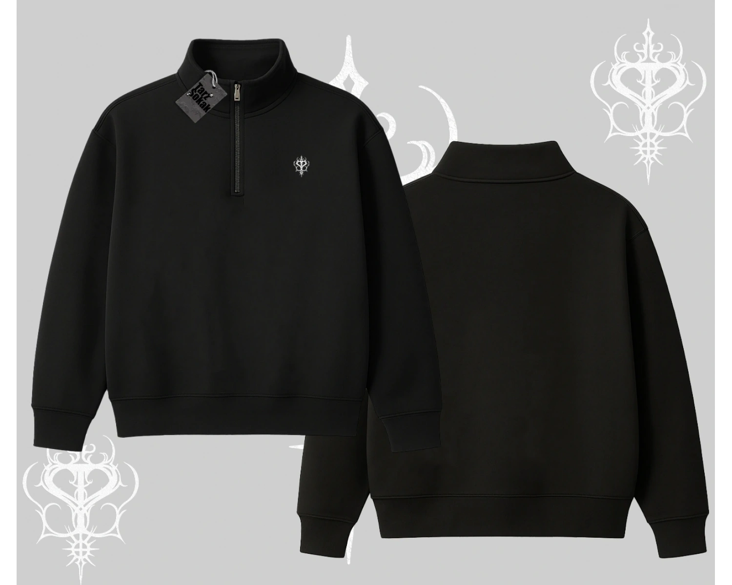 Beyaz Yarım Fermuarlı Sweatshirt Özel logolu