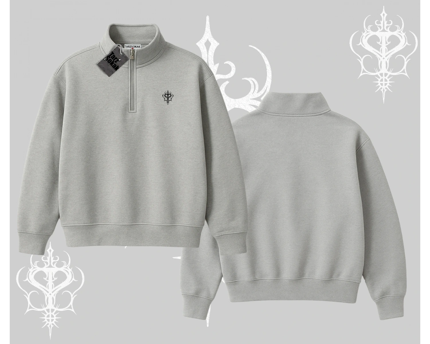 Beyaz Yarım Fermuarlı Sweatshirt Özel logolu