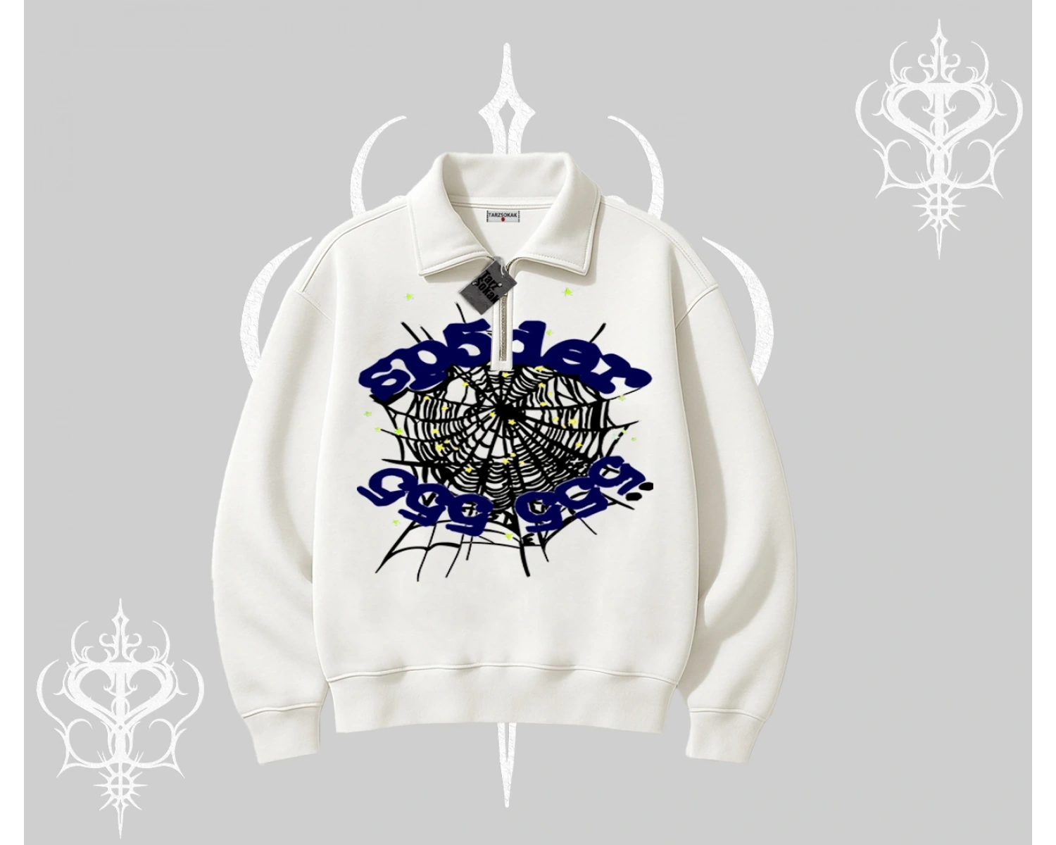 Beyaz Yarım Fermuarlı Sweatshirt Sp55der