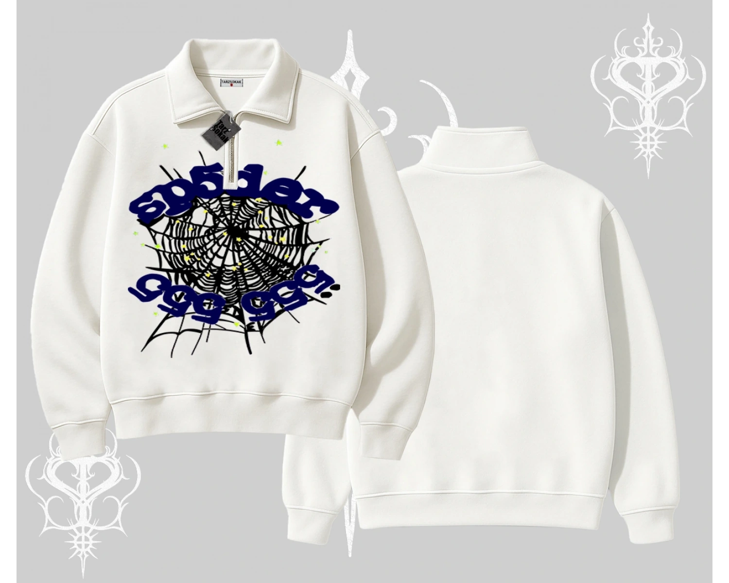 Beyaz Yarım Fermuarlı Sweatshirt Sp55der