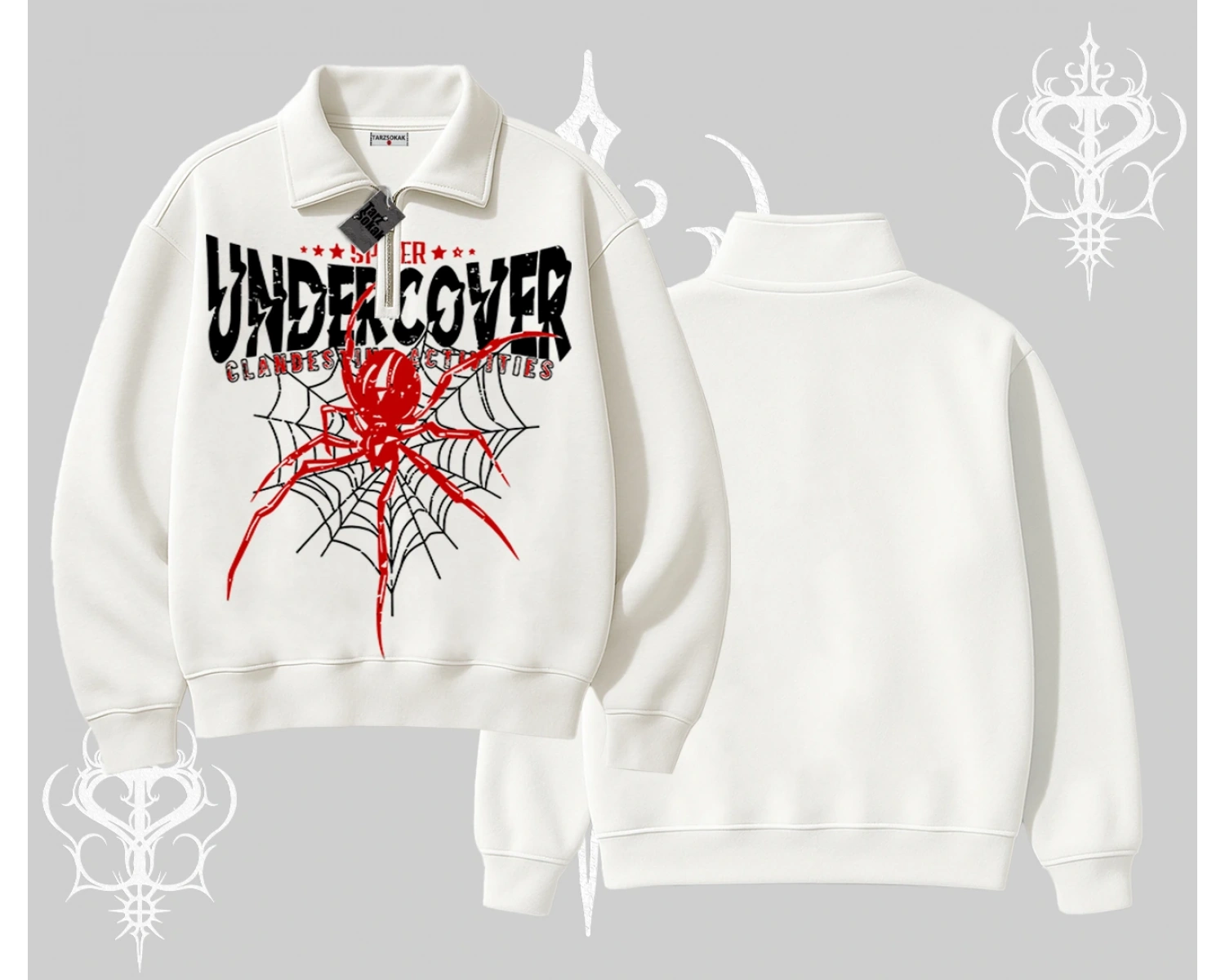 Beyaz Yarım Fermuarlı Sweatshirt Spider Undercover