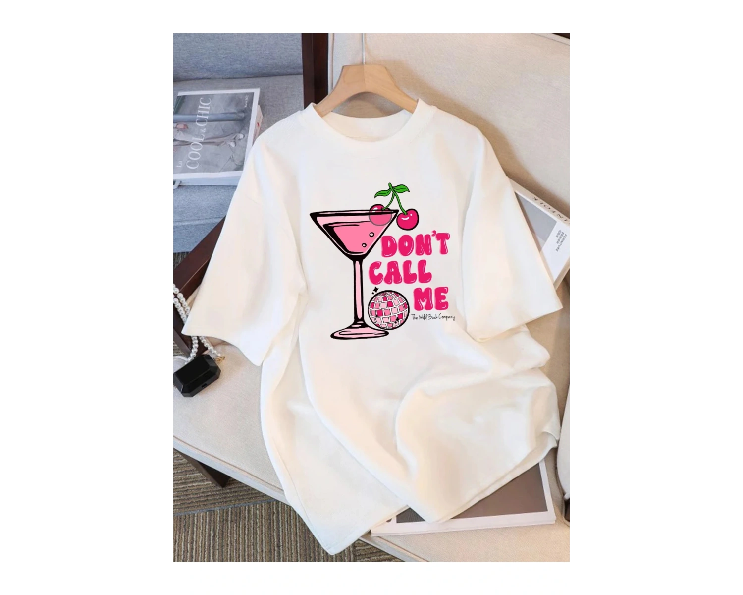 Beyaz Yaz an Çilek Kokteyl Baskı Üstleri Yumuşak O-Boyun T Tüm Maç Gi