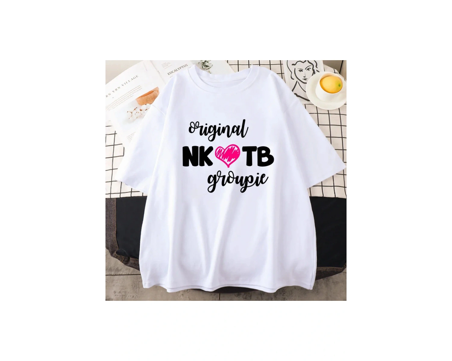 Beyaz yaz grafik baskılı Pop müzik grubu baskı -gömlek NKOTB yeni çocuklar blok