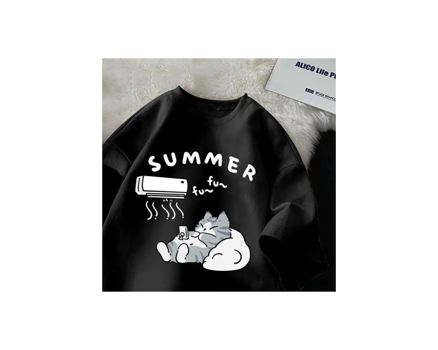 Beyaz Yaz japon karikatür sevimli kedi eğlenceli baskı gevşek yarım k