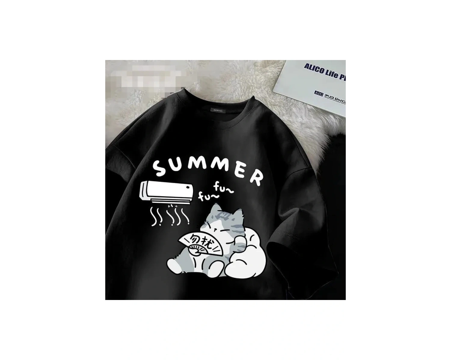 Beyaz Yaz japon karikatür sevimli kedi eğlenceli baskı gevşek yarım k