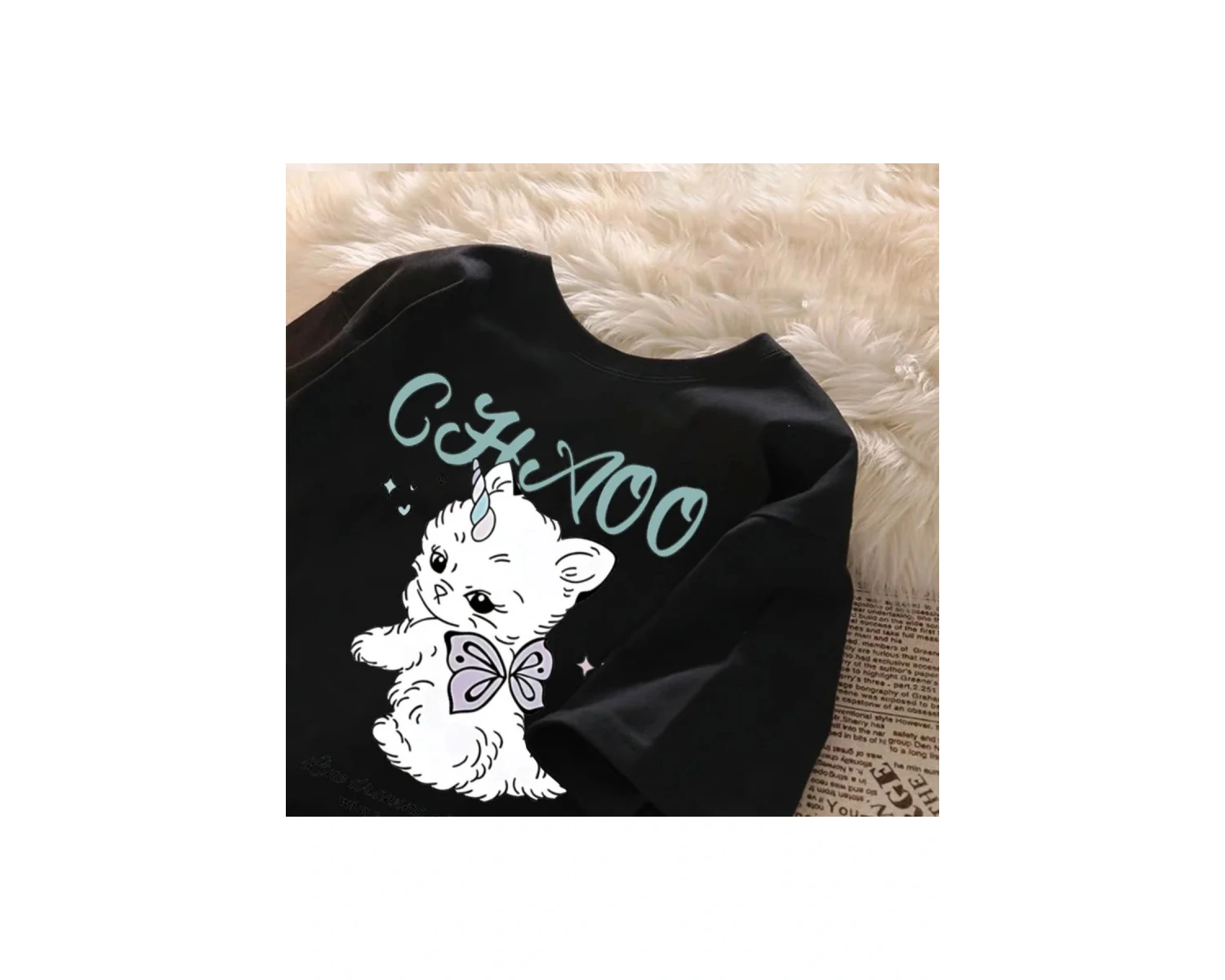 Beyaz Yaz Karikatür Şık Retro Komik Sevimli Zarif Yay Yavru Baskı günlük Üst T-sh