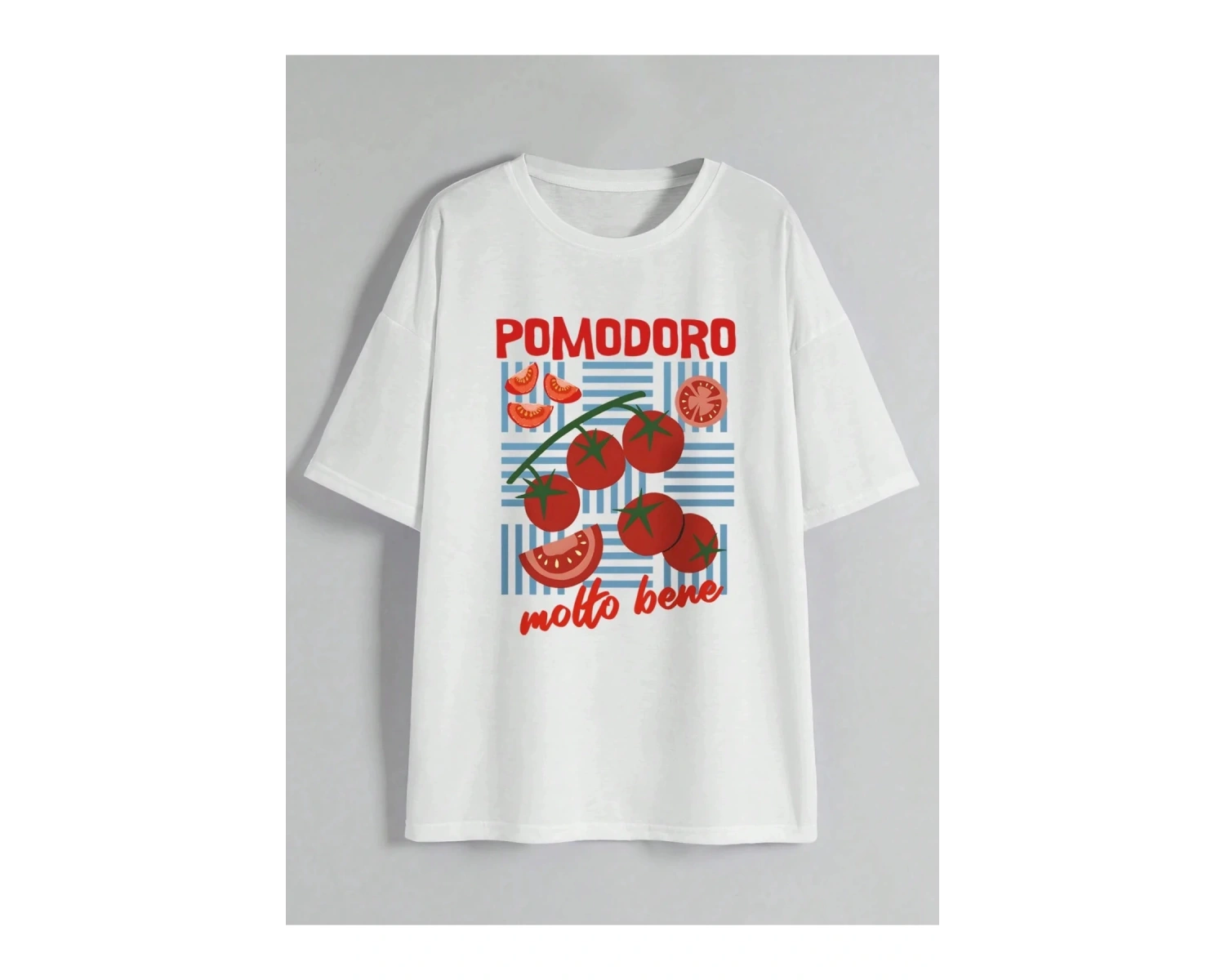 Beyaz Yaz Meyve Domates Mektup Baskı eyaz Baskı Ekip Boyun Üst Tüm Sezon Desen