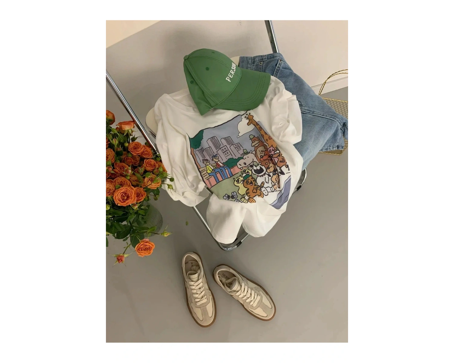 Beyaz Yaz Tasarım Baskılı Gevşek Öğrenci Şık Hong Kong Üst Yuvarlak Ne Kore Yaz Streetwear Gr