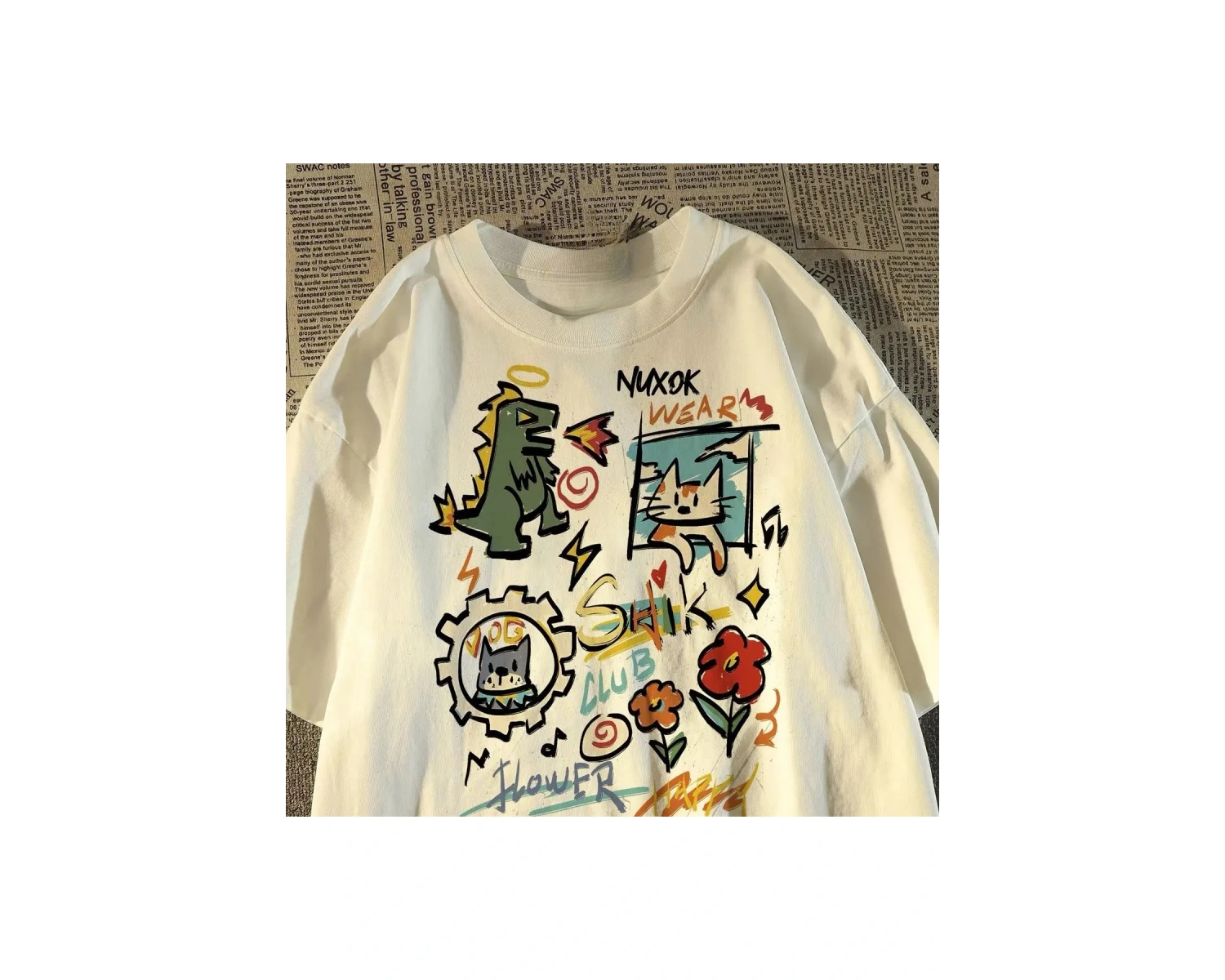 Beyaz Yeni Amerikan Marka Retro Karikatür Yaz Baskılı anlar Hong Kon