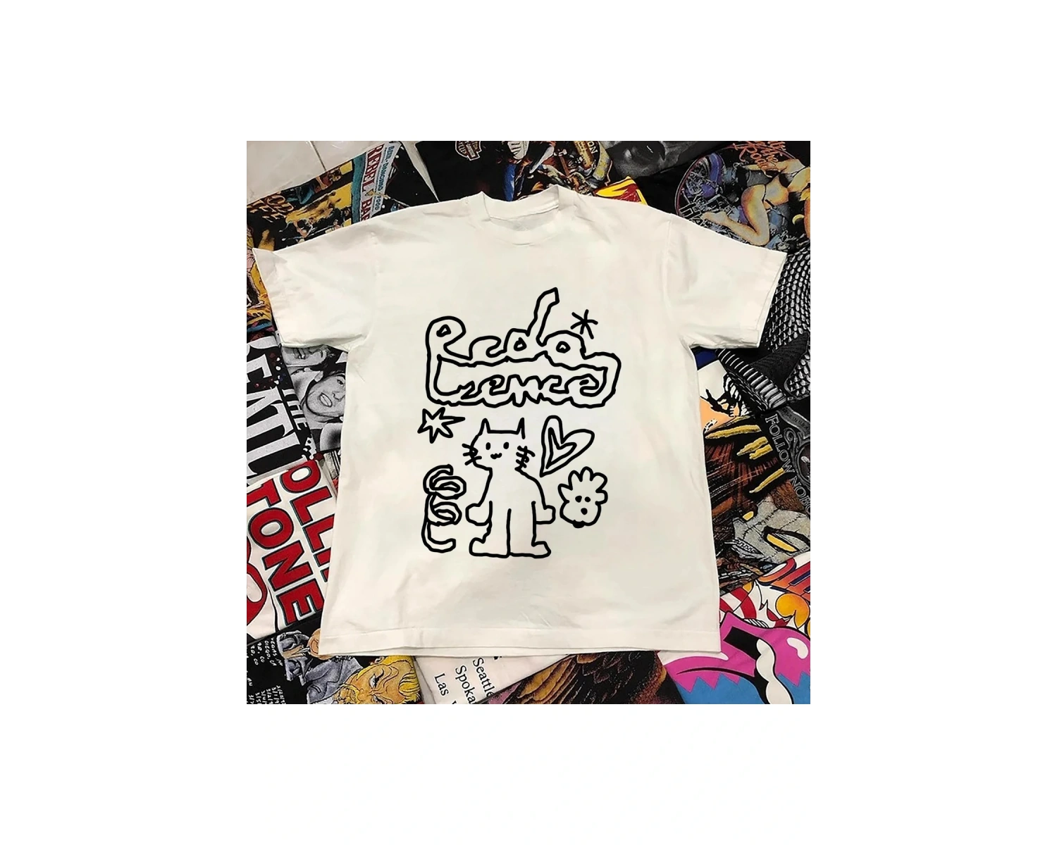 Beyaz Yeni Amerikan Tarzı Eğlenceli Tasarım Baskılı Tops