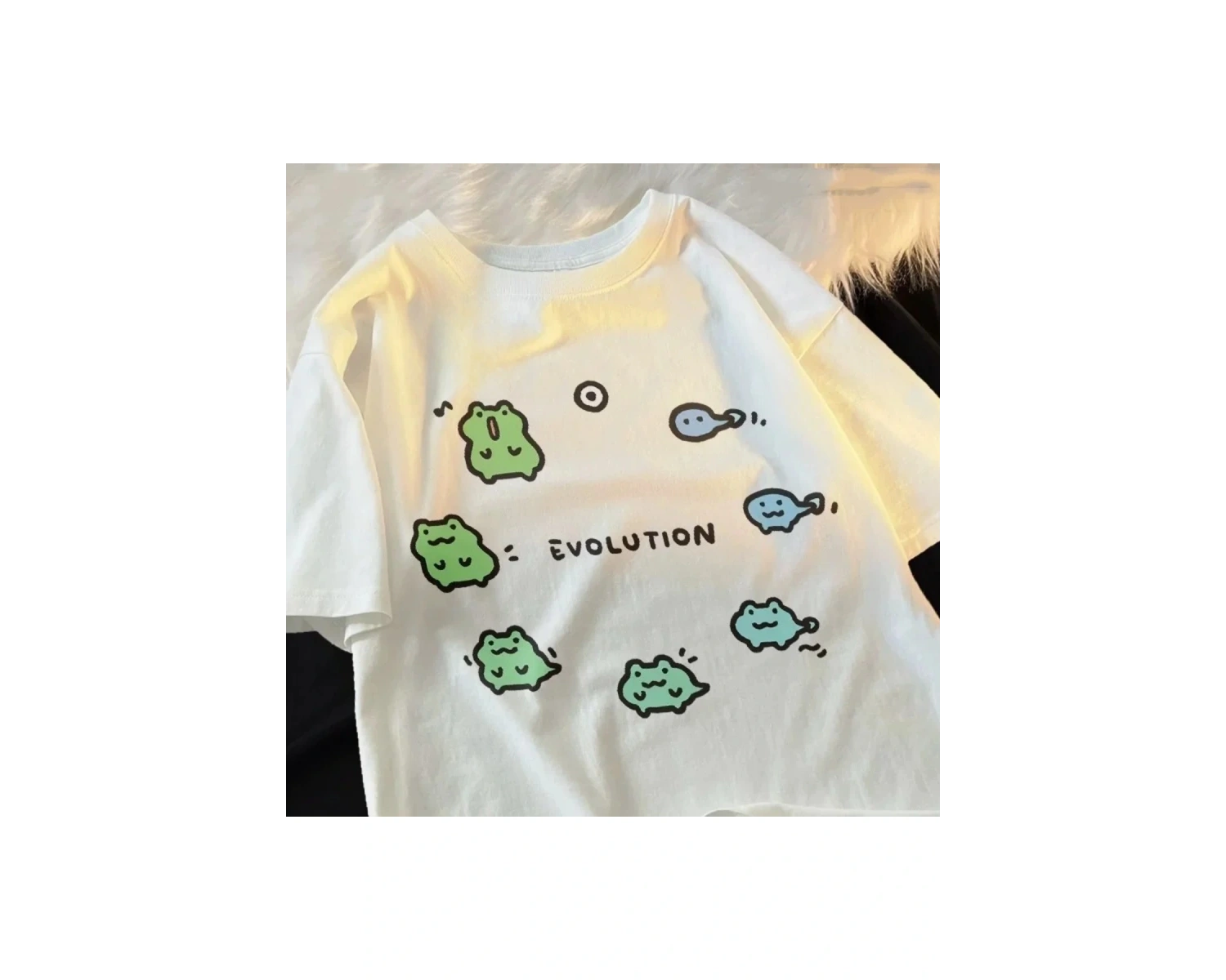 Beyaz yeni kurbağa evrimi baskı japon Retro streetwear yaz Tee Vintage