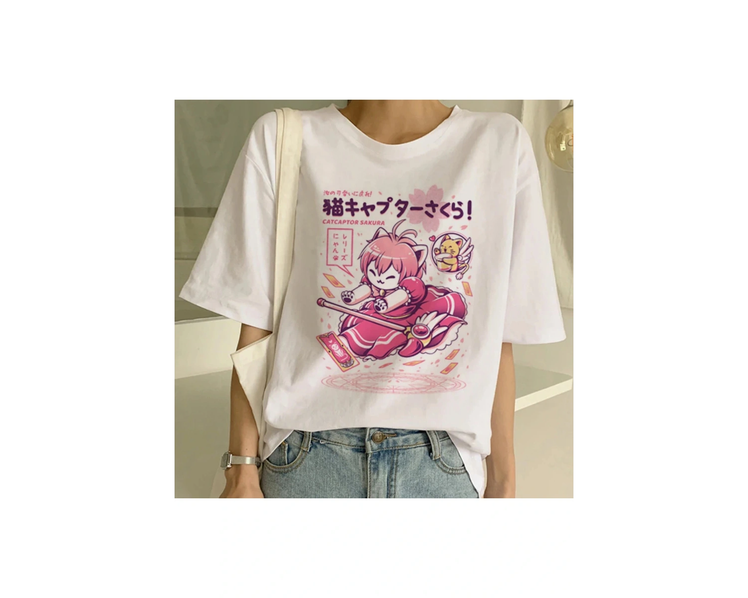 Beyaz Yeni Sevimli Kedi Komik Karikatür Baskı Tshirt Harajuku Kawaii T-shi