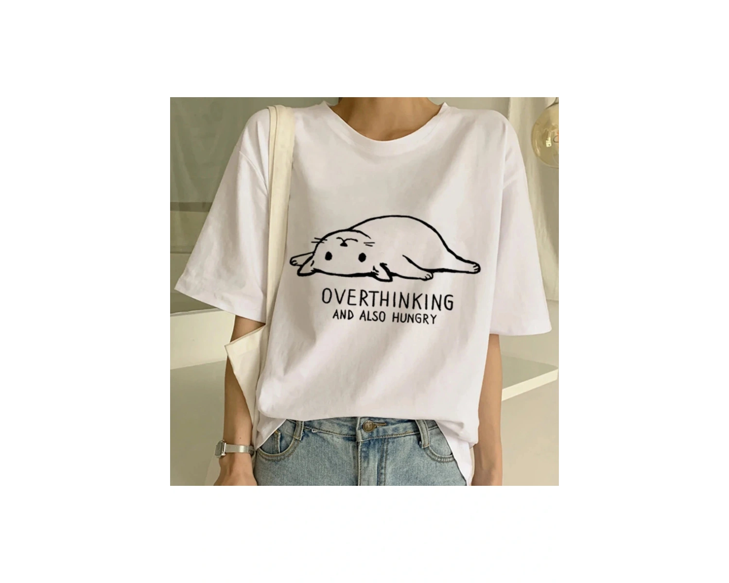 Beyaz Yeni Sevimli Kedi Komik Karikatür Baskı Tshirt Harajuku Kawaii T-shi