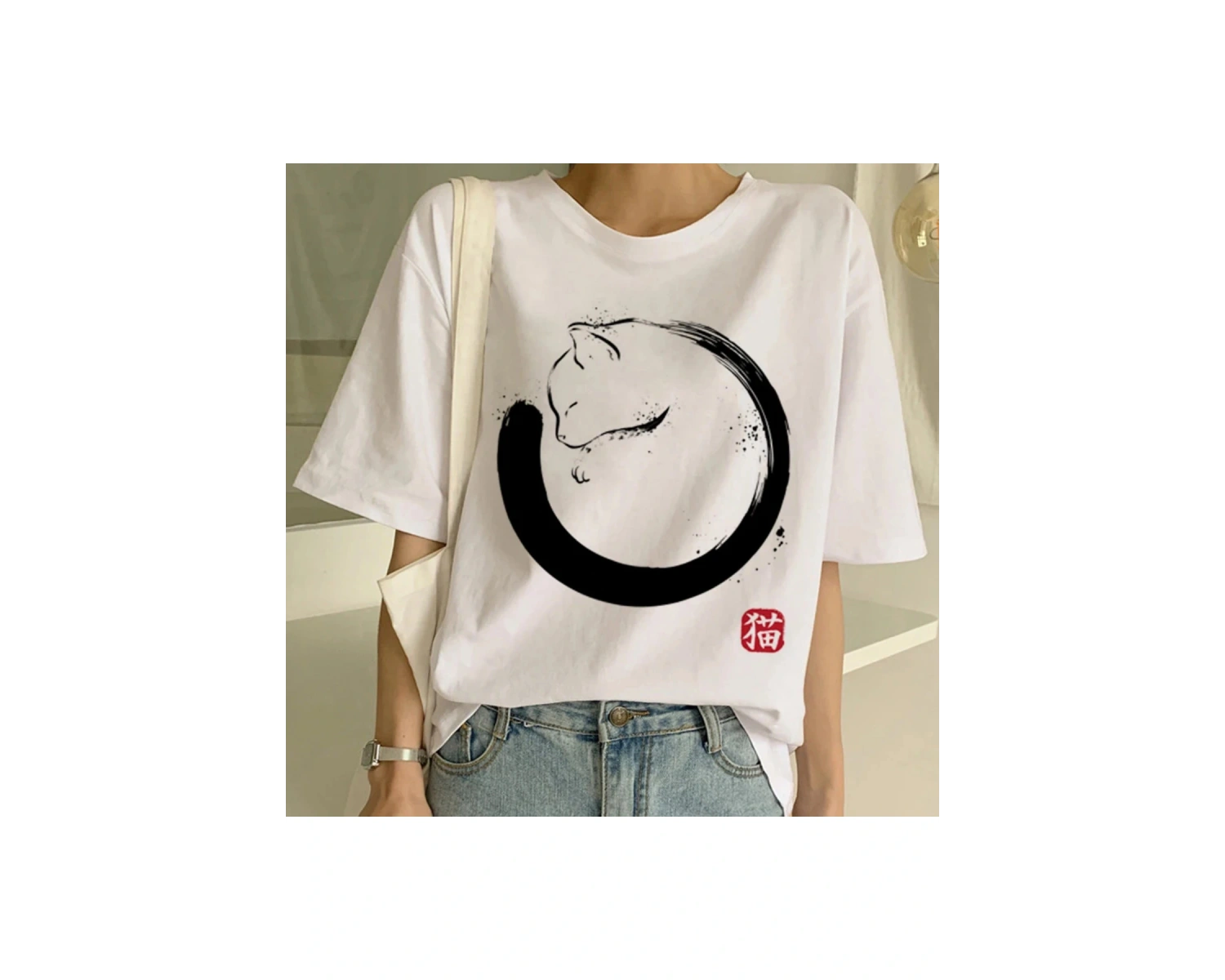 Beyaz Yeni Sevimli Kedi Komik Karikatür Baskı Tshirt Harajuku Kawaii T-shi