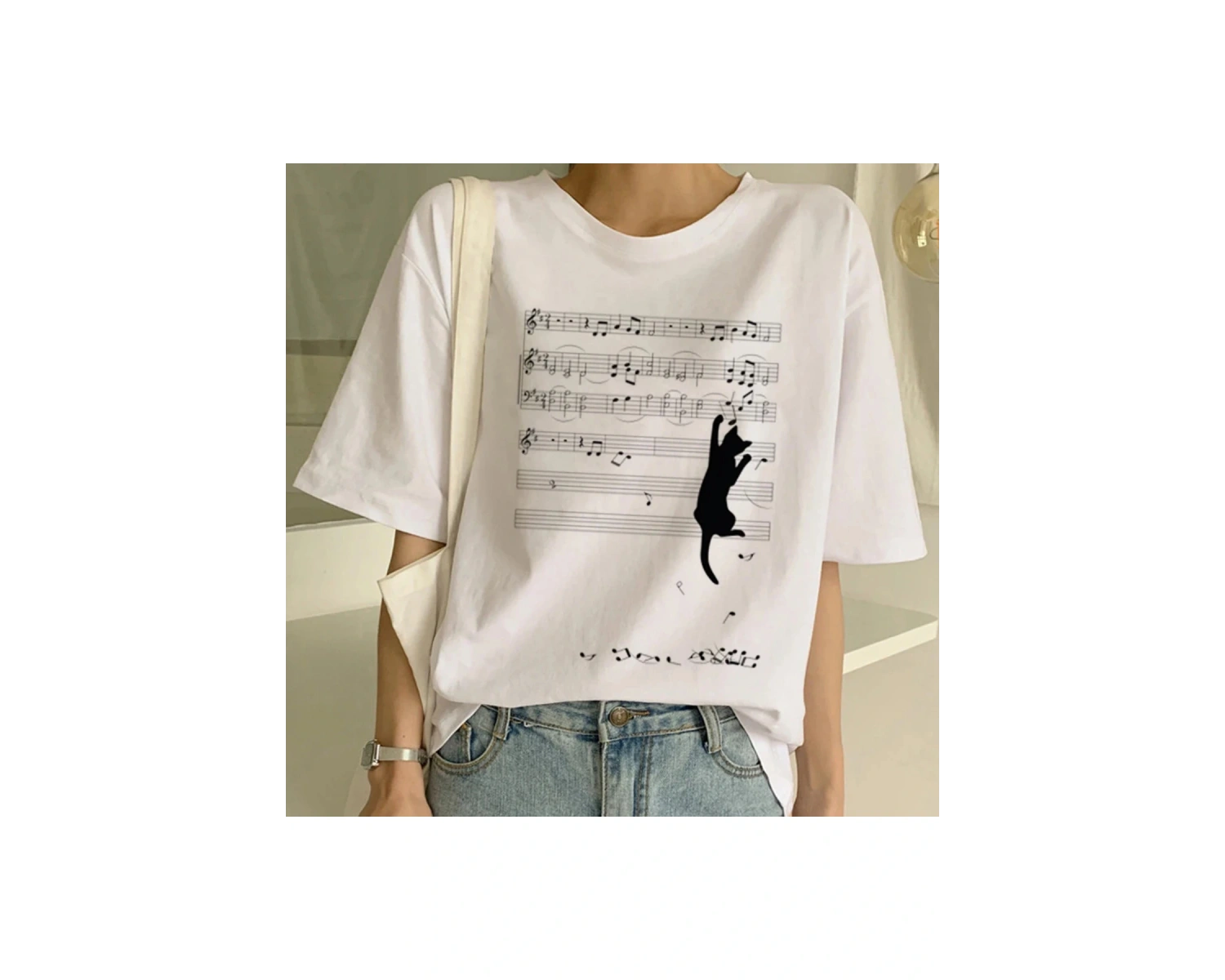 Beyaz Yeni Sevimli Kedi Komik Karikatür Baskı Tshirt Harajuku Kawaii T-shi