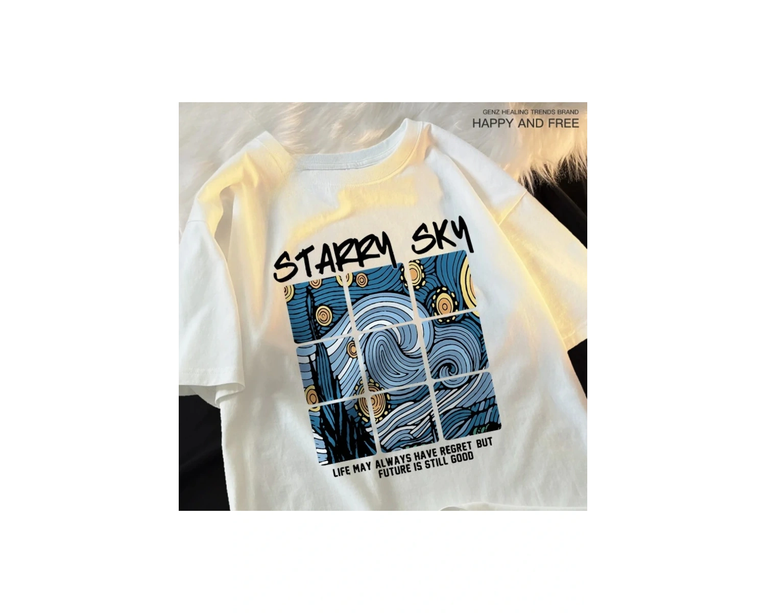 Beyaz Yıldızlı Gökyüzü Mavi Galaxy kıyafetleri Gevşek Üstleri Yaratıcılık T