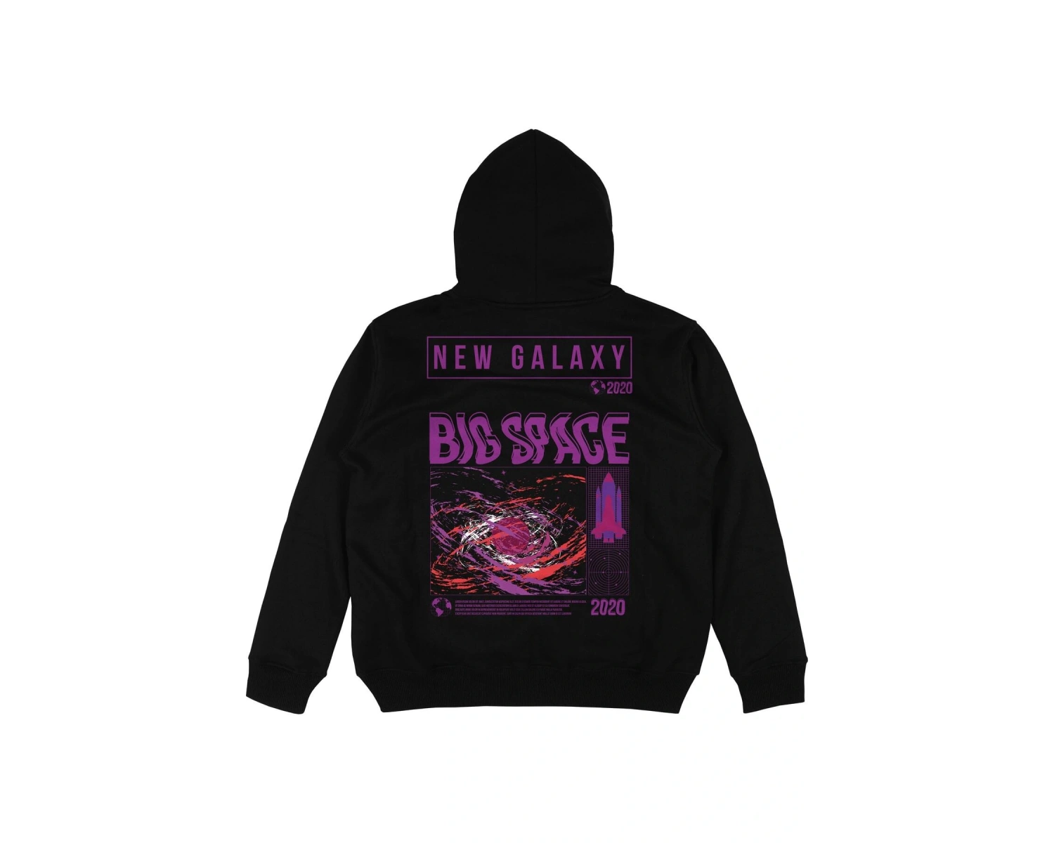 Big Space Siyah Oversize Unisex Kapüşonlu Sweatshirt Hoodie