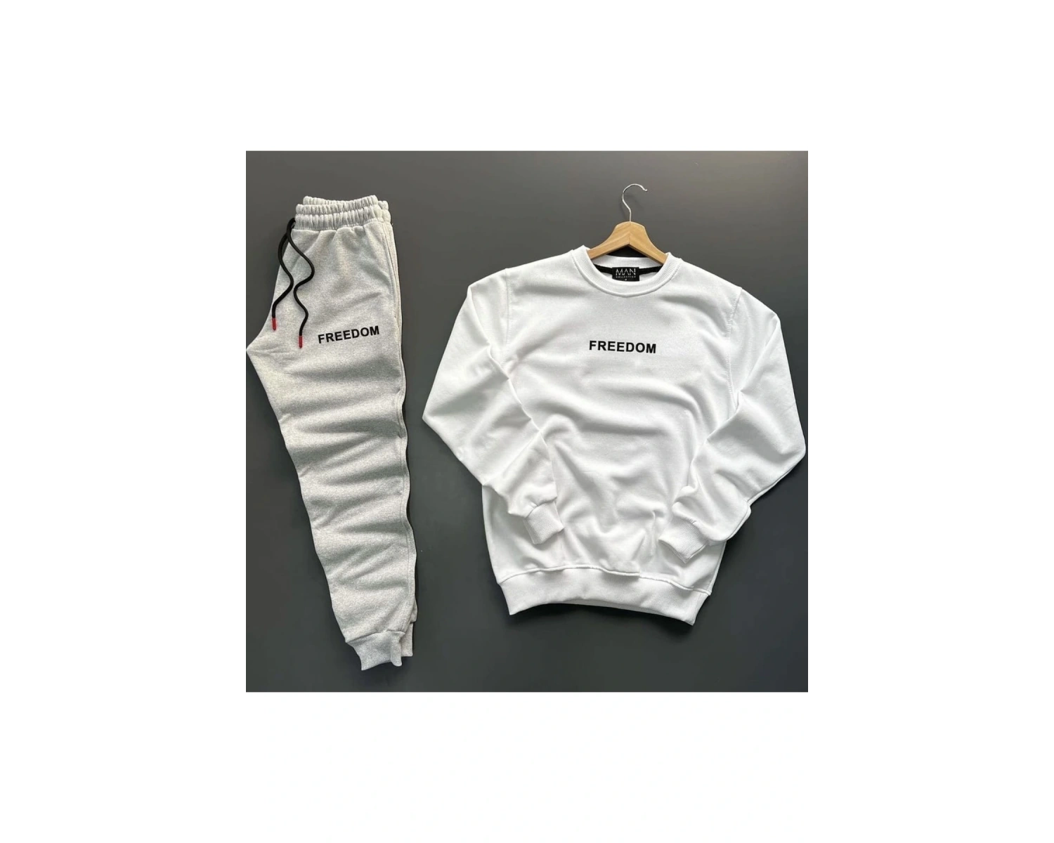 Bisiklet Yaka Freedom Baskılı Tam Kışlık Oversize Dış Mekan Erkek Eşofman Takımı