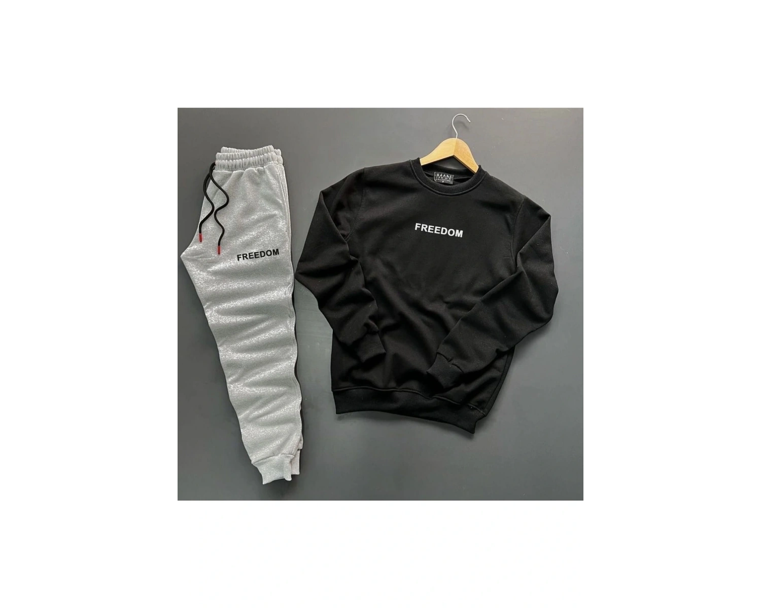 Bisiklet Yaka Freedom Baskılı Tam Kışlık Oversize Dış Mekan Erkek Eşofman Takımı