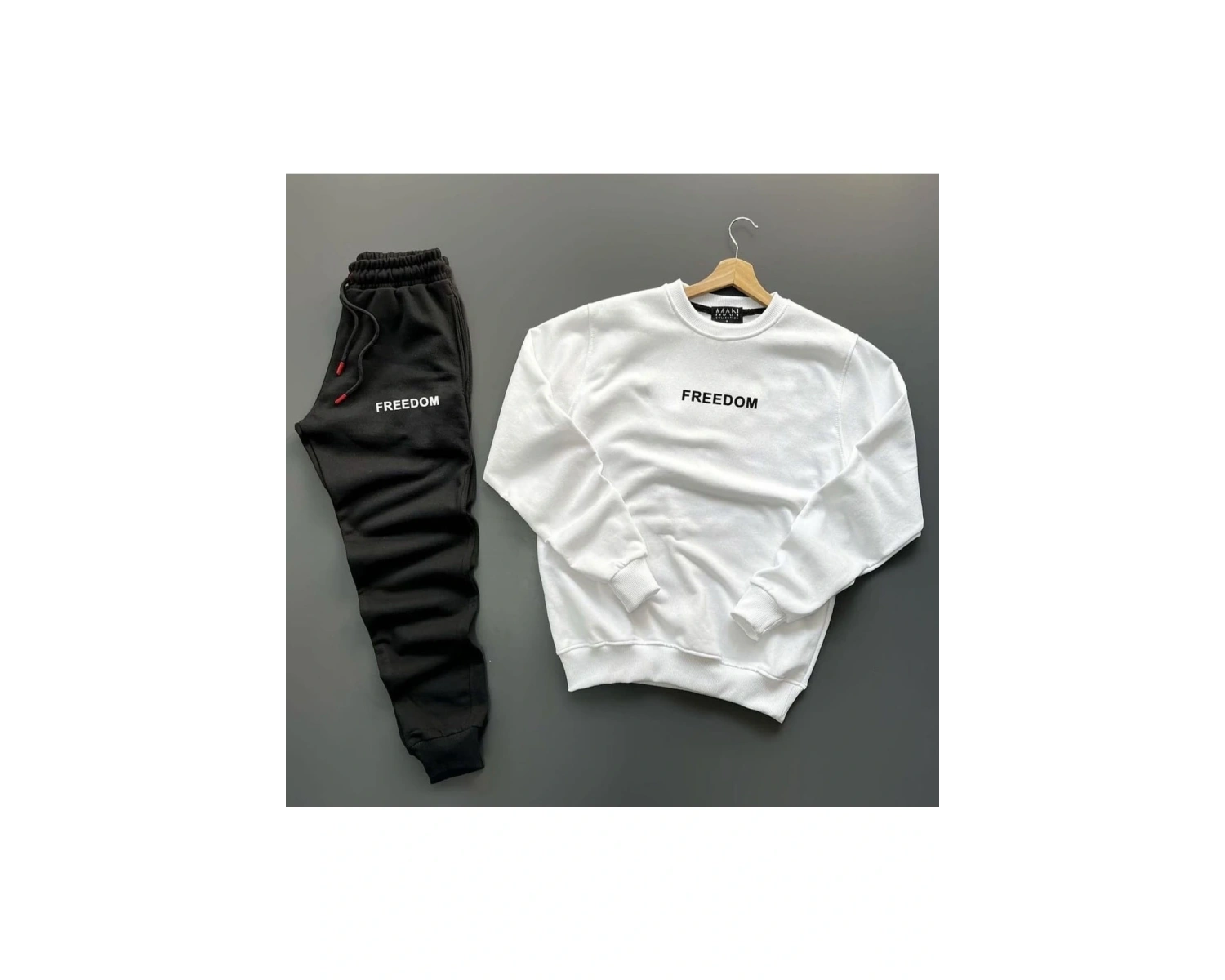 Bisiklet Yaka Freedom Baskılı Tam Kışlık Oversize Dış Mekan Erkek Eşofman Takımı