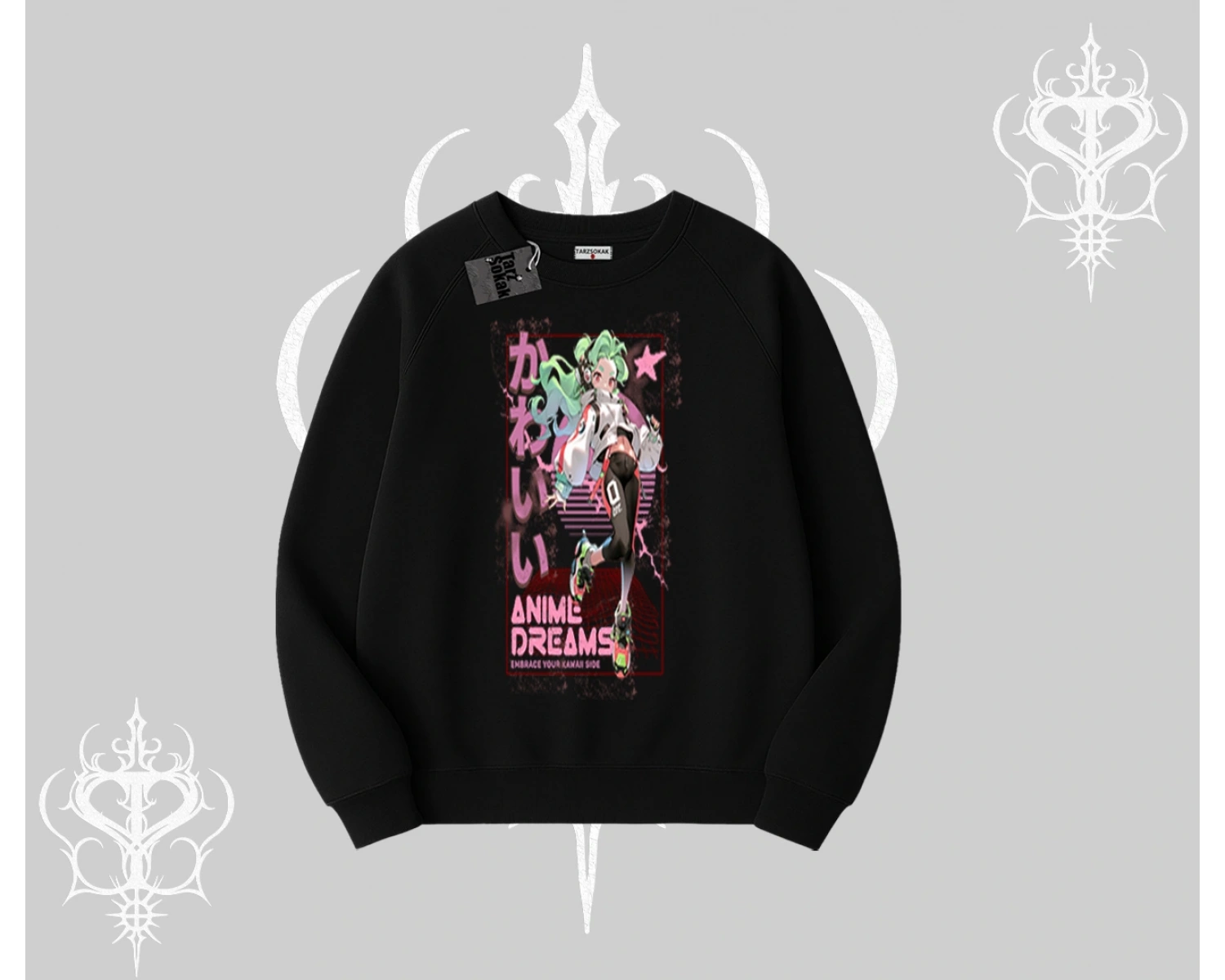 Biskilet Sweatshirt Anime Kawaii Japon Kız Desenli