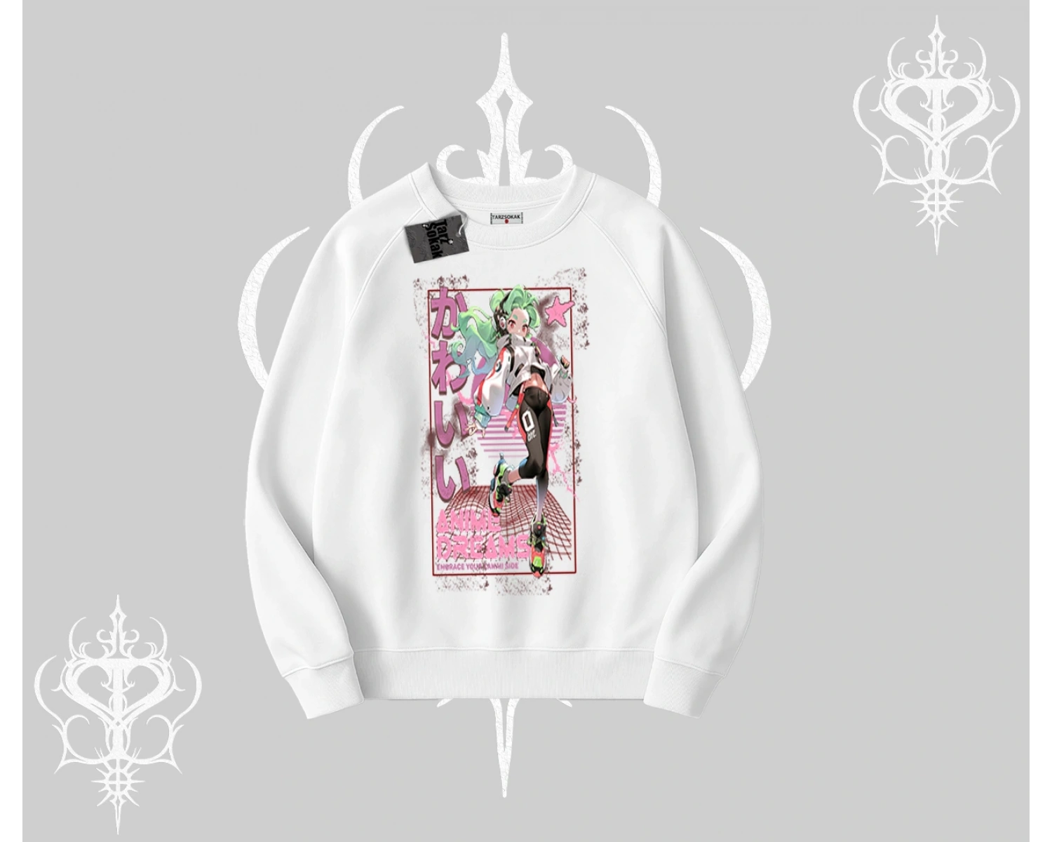 Biskilet Sweatshirt Anime Kawaii Japon Kız Desenli