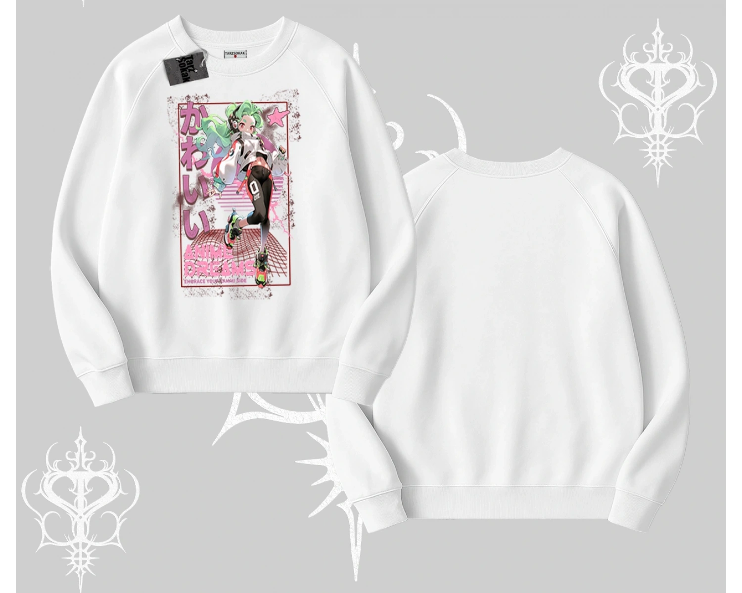 Biskilet Sweatshirt Anime Kawaii Japon Kız Desenli