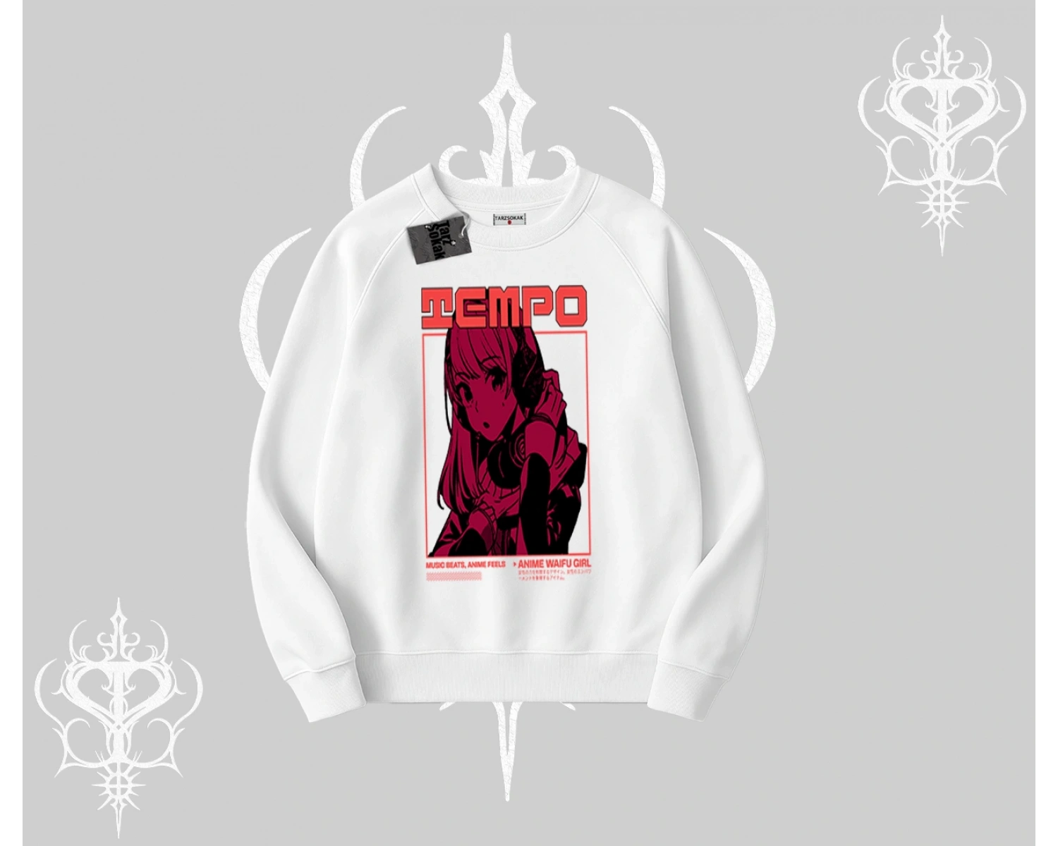 Biskilet Sweatshirt Anime Waifu Kırmızı Grafik Desenli
