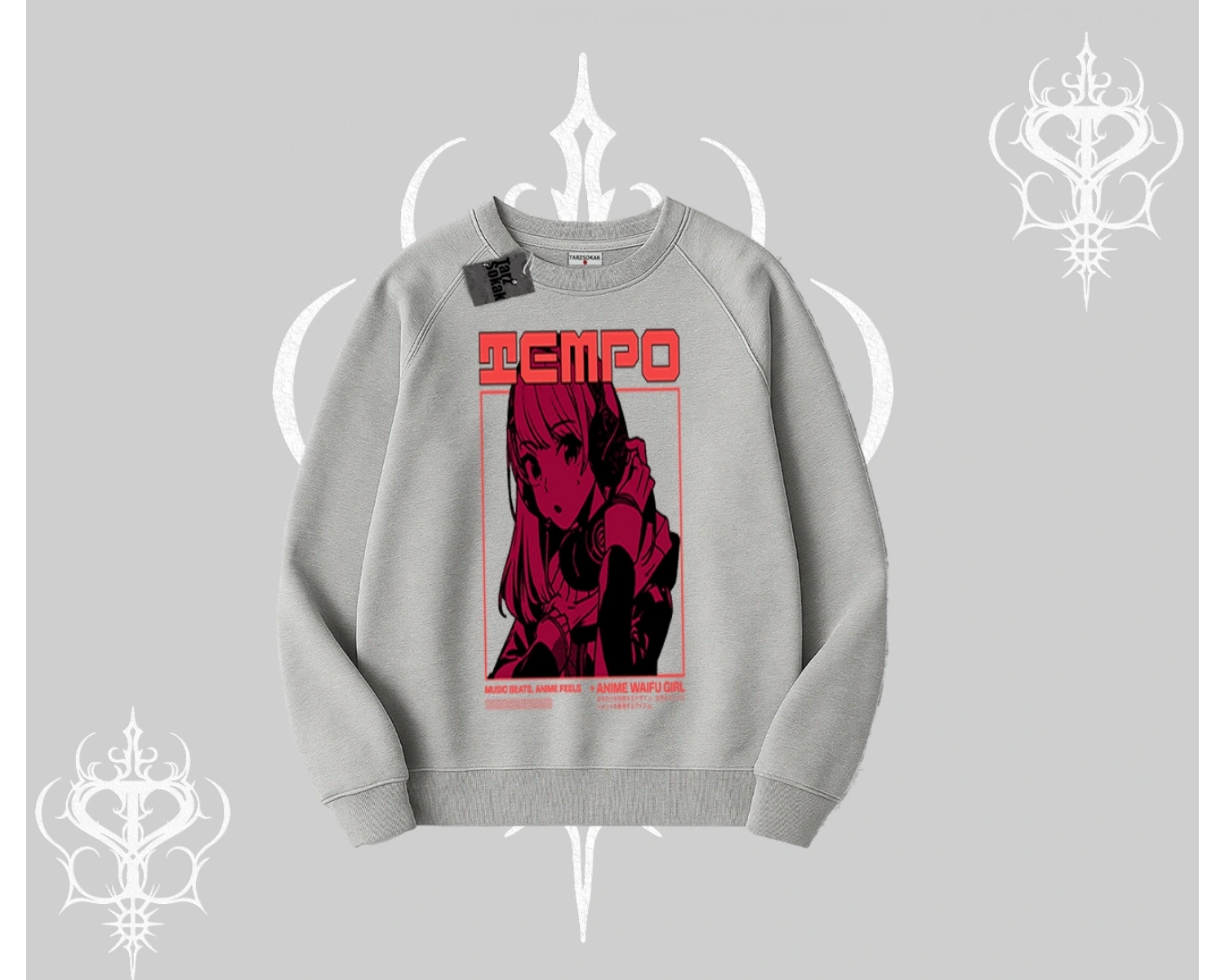 Biskilet Sweatshirt Anime Waifu Kırmızı Grafik Desenli