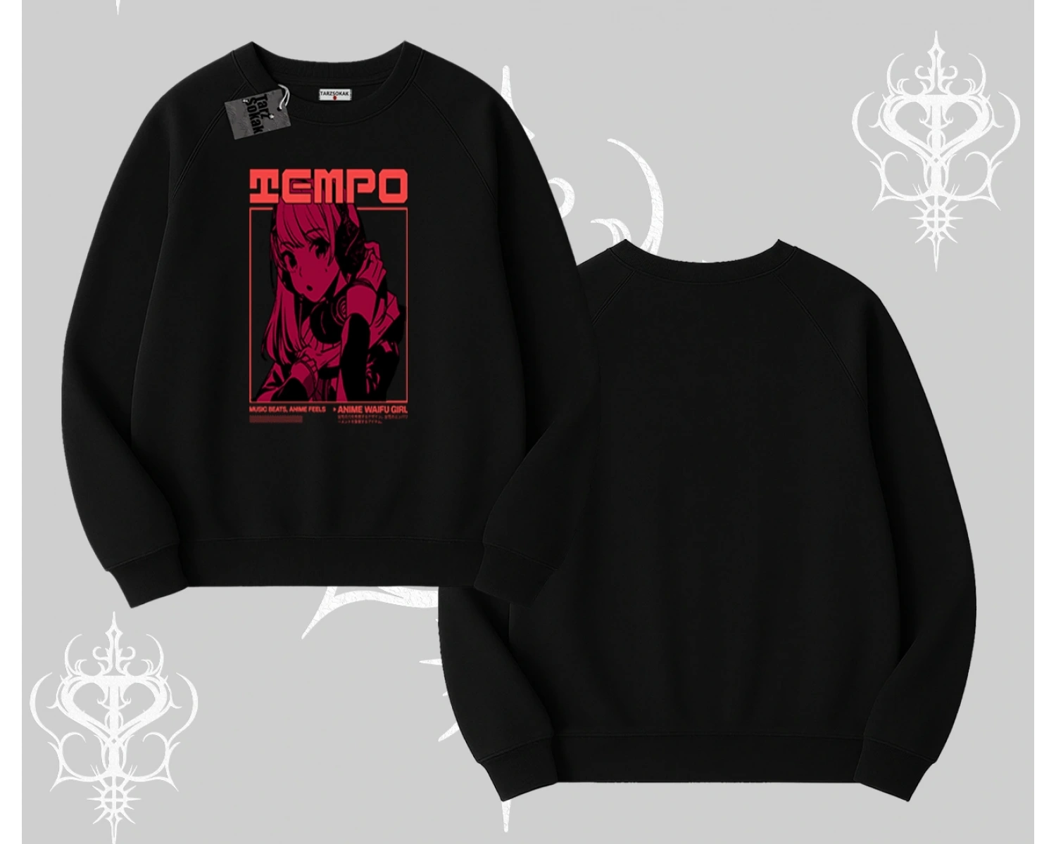 Biskilet Sweatshirt Anime Waifu Kırmızı Grafik Desenli