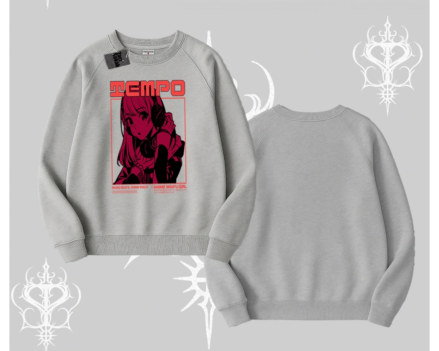 Biskilet Sweatshirt Anime Waifu Kırmızı Grafik Desenli