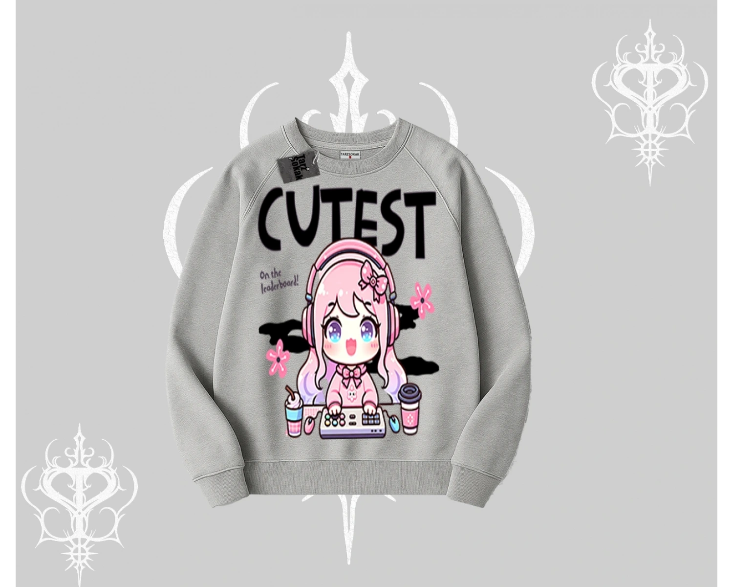 Biskilet Sweatshirt Cute Anime Gamer Girl Baskılı