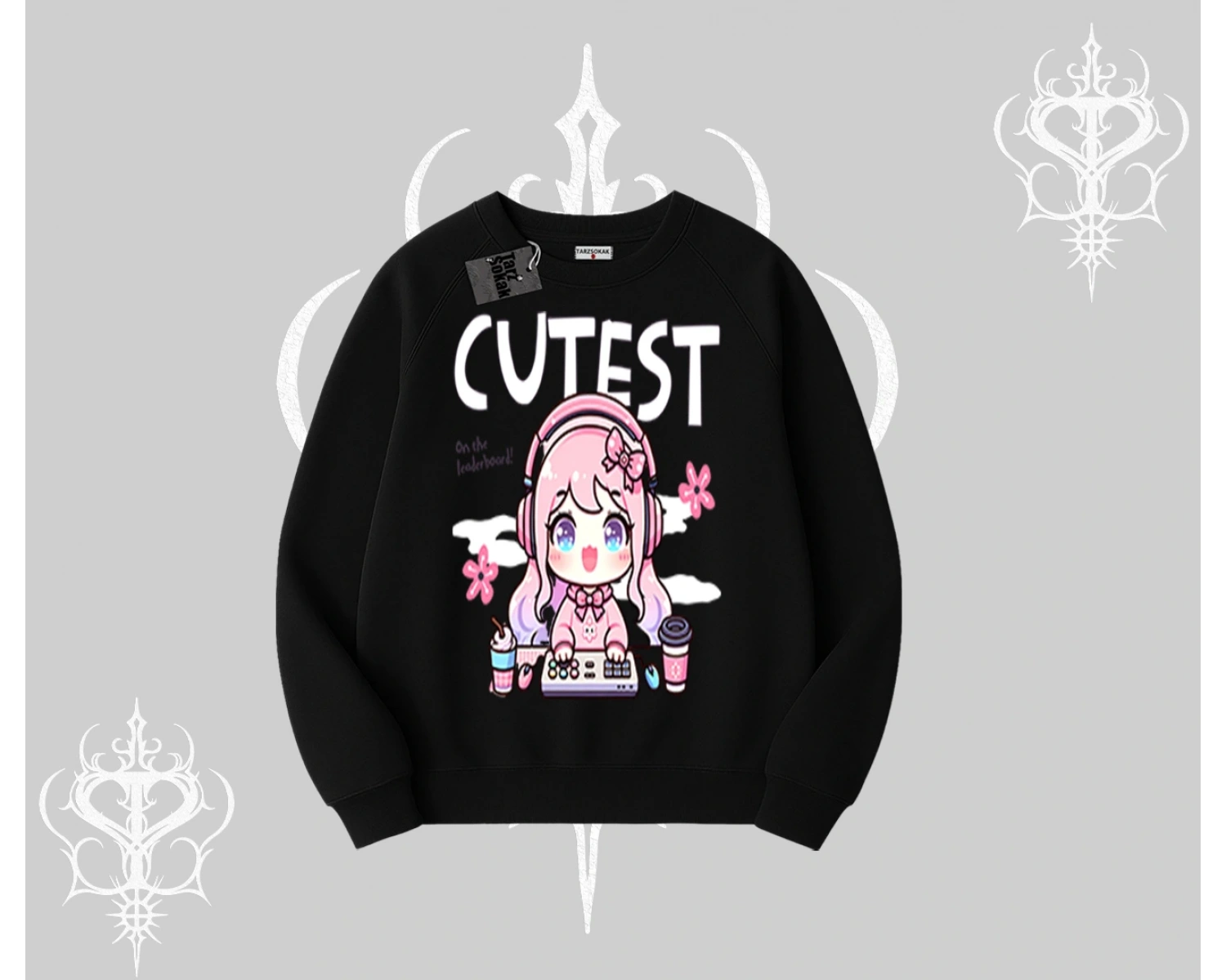 Biskilet Sweatshirt Cute Anime Gamer Girl Baskılı
