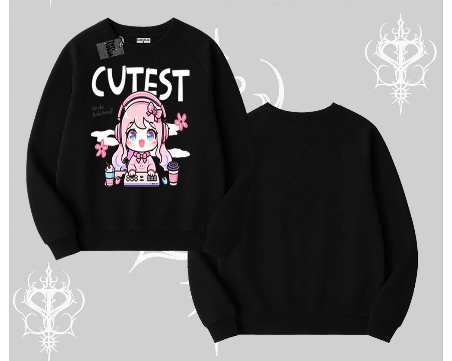 Biskilet Sweatshirt Cute Anime Gamer Girl Baskılı