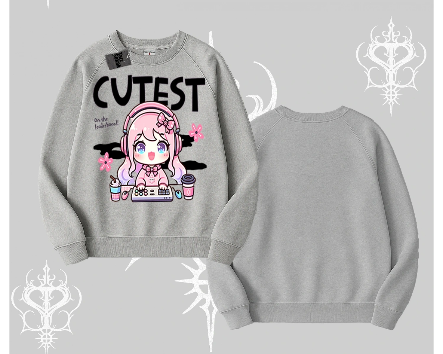 Biskilet Sweatshirt Cute Anime Gamer Girl Baskılı