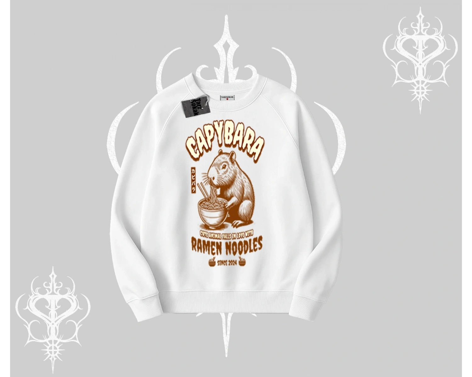 Biskilet Sweatshirt Cute Capybara Enjoying Ramen Noodles Artwork