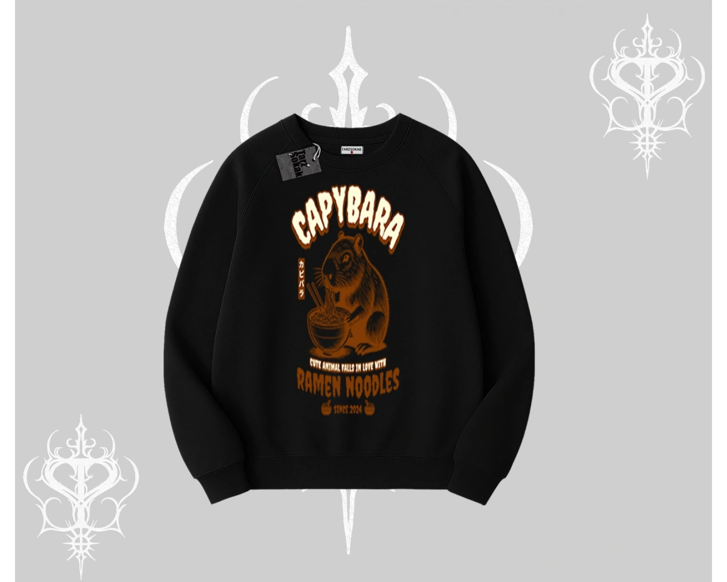 Biskilet Sweatshirt Cute Capybara Enjoying Ramen Noodles Artwork
