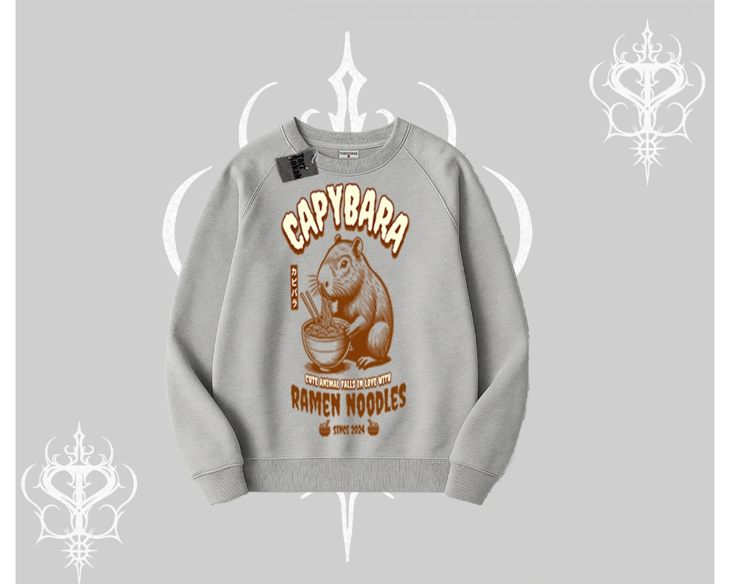 Biskilet Sweatshirt Cute Capybara Enjoying Ramen Noodles Artwork