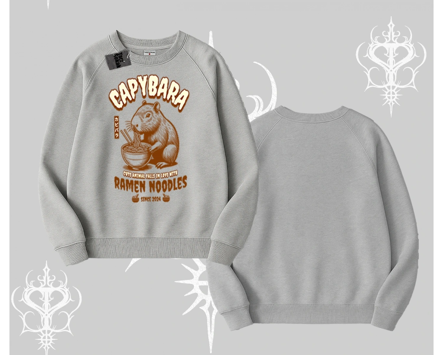 Biskilet Sweatshirt Cute Capybara Enjoying Ramen Noodles Artwork