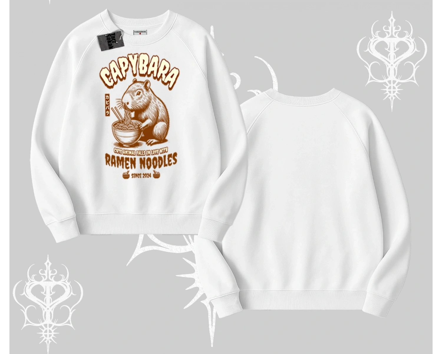 Biskilet Sweatshirt Cute Capybara Enjoying Ramen Noodles Artwork