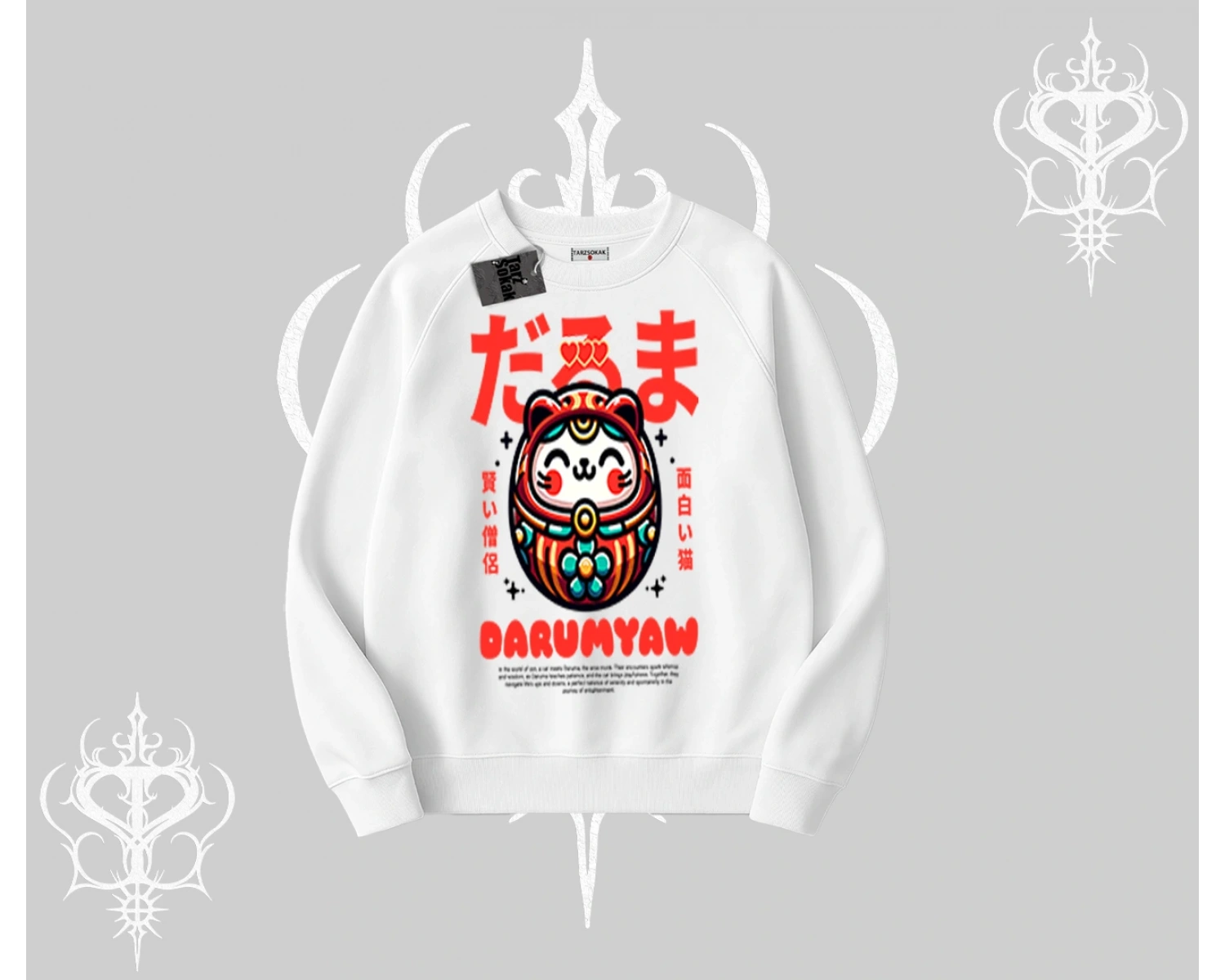 Biskilet Sweatshirt Daruma Kedi Anime Baskılı