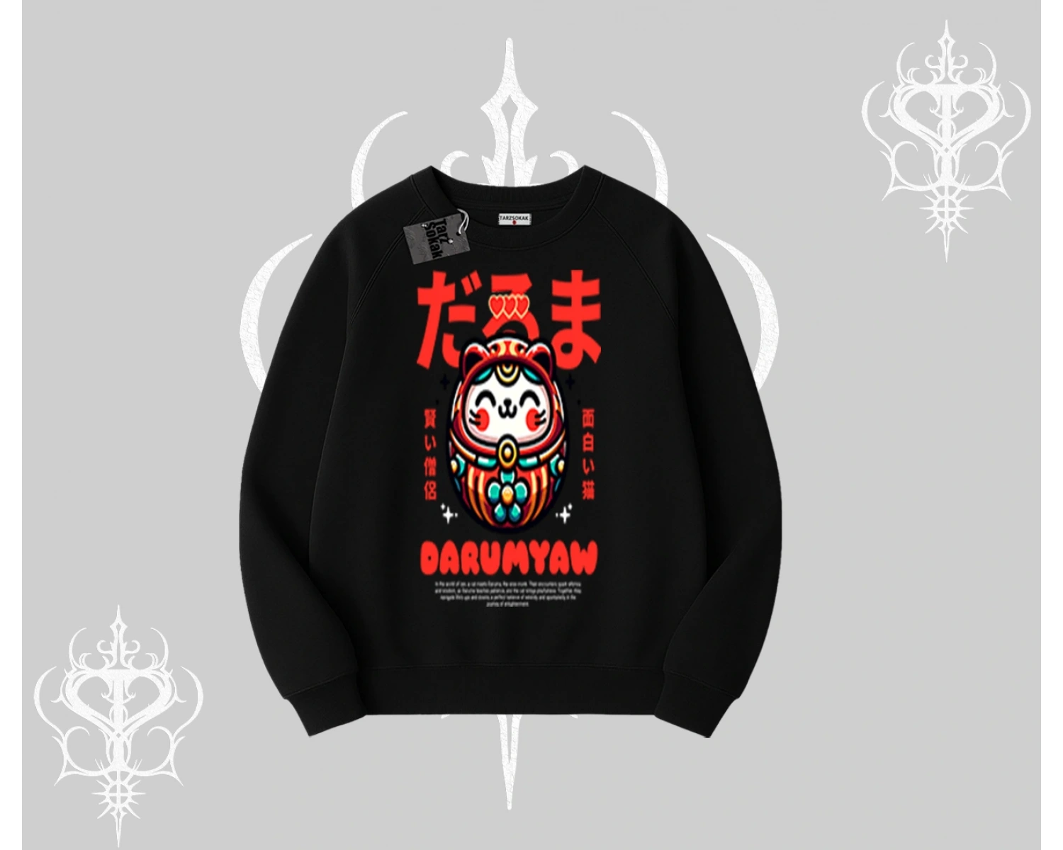 Biskilet Sweatshirt Daruma Kedi Anime Baskılı