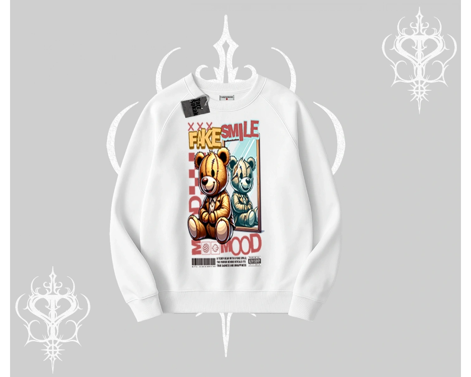 Biskilet Sweatshirt Fake Smile Mood Ayıcık Grafik Baskılı